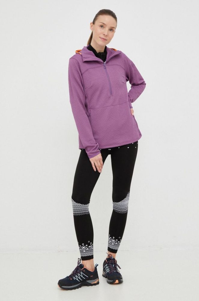 Спортивна кофта Helly Hansen Powderqueen жіноча колір фіолетовий з капюшоном однотонна фото 2