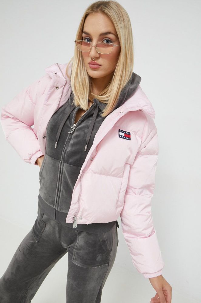 Пухова куртка Tommy Jeans жіноча колір фіолетовий зимова oversize