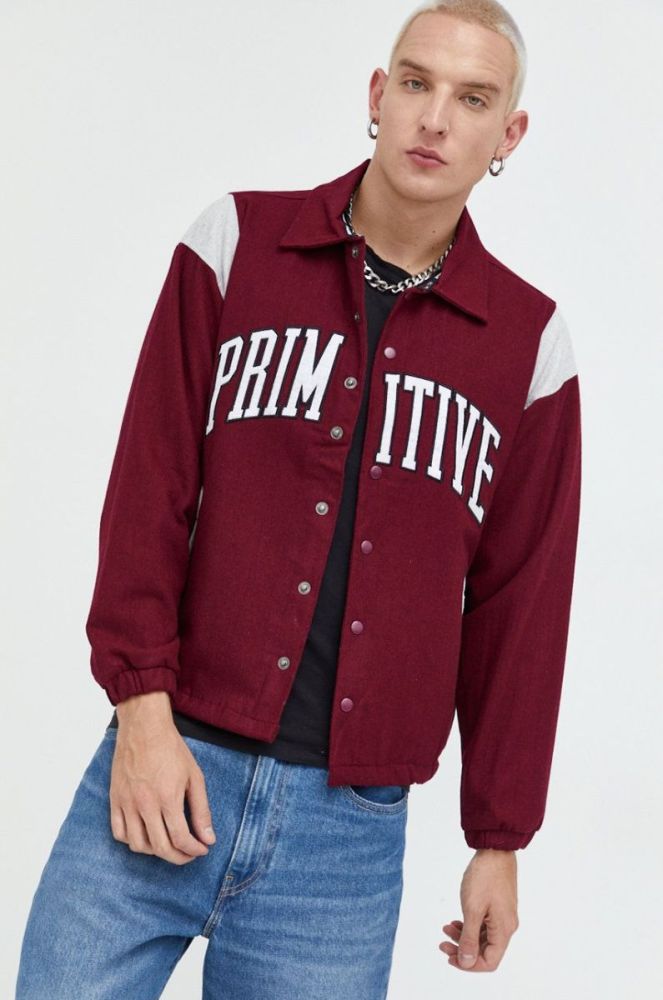 Вовняна куртка Primitive колір бордовий перехідна фото 4