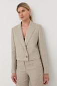 Льняний жакет Tiger Of Sweden колір бежевий двобортний однотонна