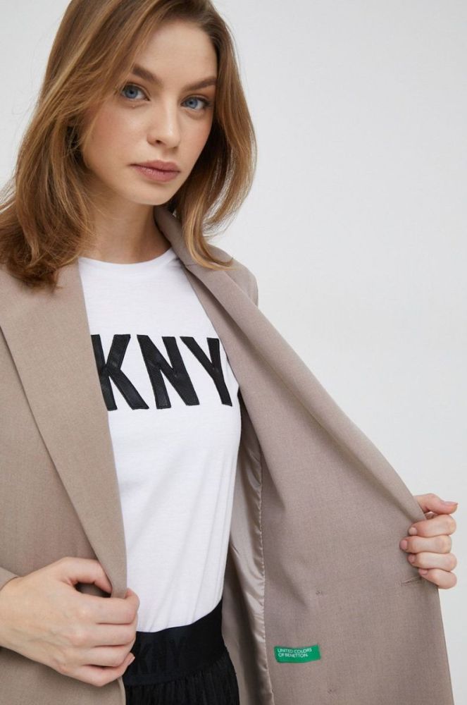Піджак United Colors of Benetton колір бежевий двобортний однотонна фото 6