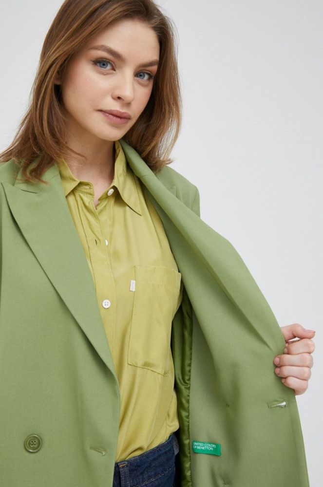 Піджак United Colors of Benetton колір зелений двобортний однотонна фото 6