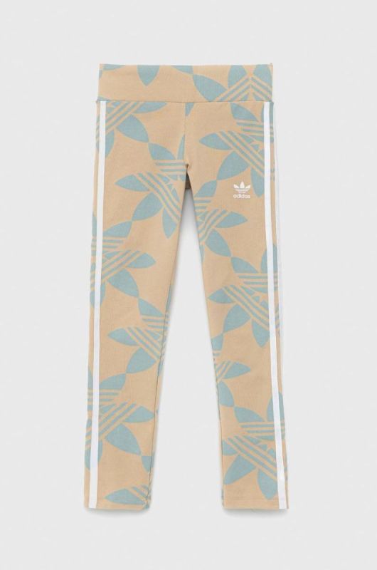 Дитячі легінси adidas Originals колір бежевий візерунок