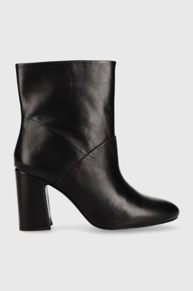 Шкіряні черевики Sisley жіночі колір чорний каблук блок