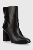 Шкіряні черевики Sisley жіночі колір чорний каблук блок