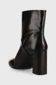 Шкіряні черевики Sisley жіночі колір чорний каблук блок