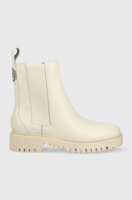 Шкіряні черевики Guess Oakess жіночі колір бежевий на плоскому ходу Шкіряні черевики Guess Oakess жіночі колір бежевий на плоскому ходу