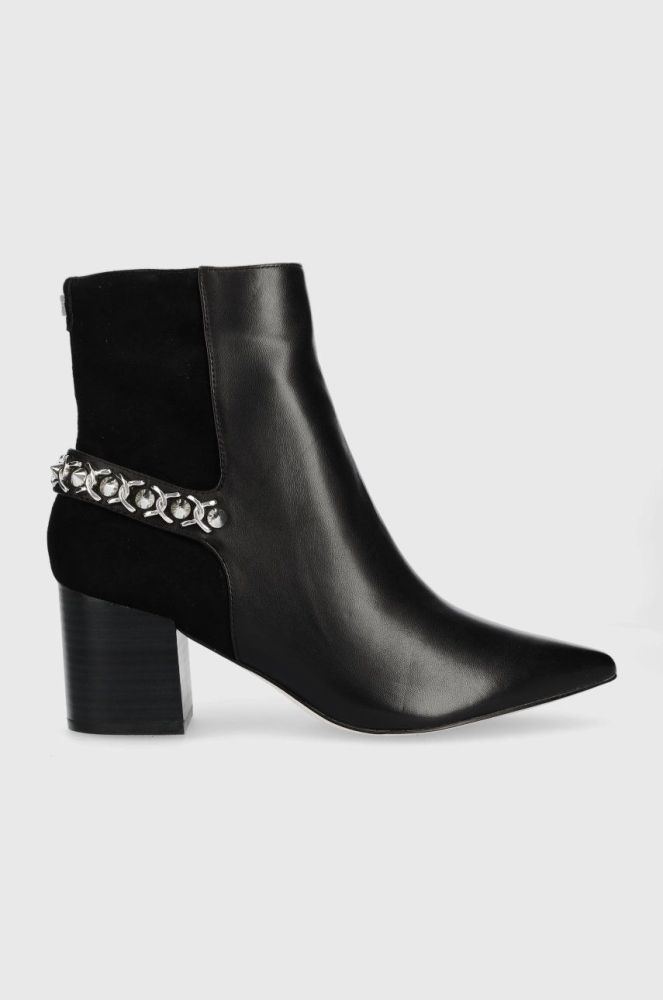Шкіряні черевики Guess Hibah жіночі колір чорний каблук блок