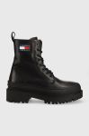 Шкіряні черевики Tommy Jeans Lace Up Boot жіночі колір чорний на платформі Шкіряні черевики Tommy Jeans Lace Up Boot жіночі колір чорний на платформі