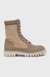 Черевики Tommy Hilfiger Th Casual Lace Up Boot жіночі колір бежевий на плоскому ходу Черевики Tommy Hilfiger Th Casual Lace Up Boot жіночі колір бежевий на плоскому ходу