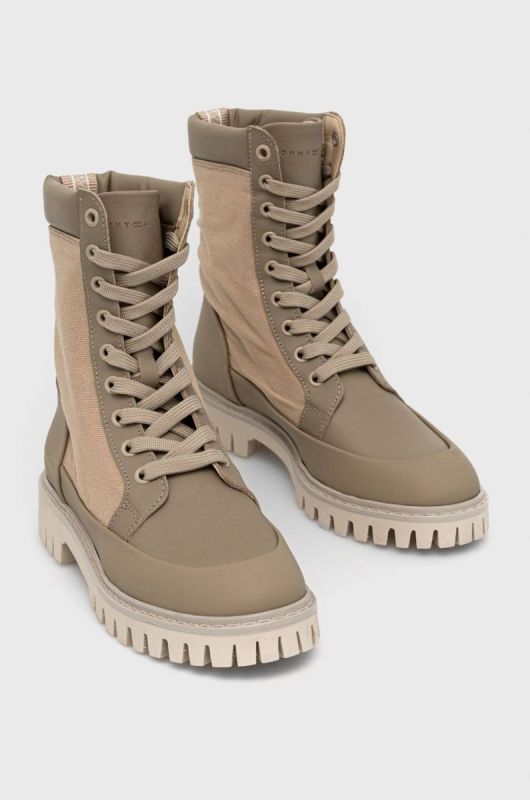 Черевики Tommy Hilfiger Th Casual Lace Up Boot жіночі колір бежевий на плоскому ходу фото 2
