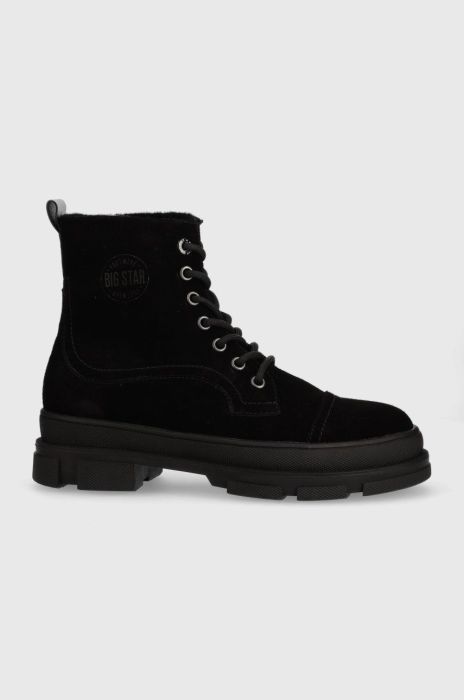 Замшеві черевики Big Star жіночі колір чорний на танкетці злегка утеплена Замшеві черевики Big Star жіночі колір чорний на танкетці злегка утеплена