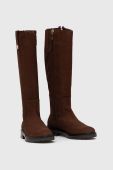 Замшеві чоботи Tommy Hilfiger TH Coin Longboot жіночі колір коричневий на плоскому ходу