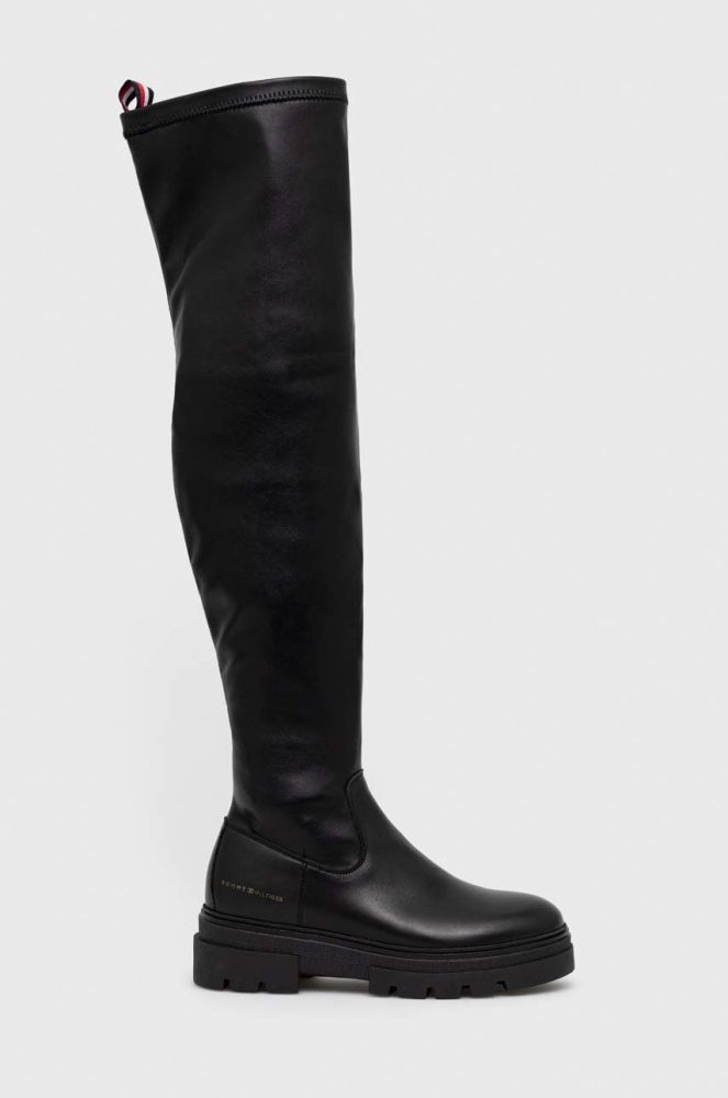 Шкіряні чоботи Tommy Hilfiger Monochromatic Over The Knee Boot жіночі колір чорний на платформі