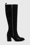 Шкіряні чоботи Tommy Hilfiger Zip High Heel Longboot жіночі колір чорний каблук блок Шкіряні чоботи Tommy Hilfiger Zip High Heel Longboot жіночі колір чорний каблук блок