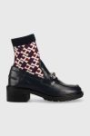Шкіряні черевики Tommy Hilfiger Tommy Monogram Bootie жіночі колір синій каблук блок Шкіряні черевики Tommy Hilfiger Tommy Monogram Bootie жіночі колір синій каблук блок