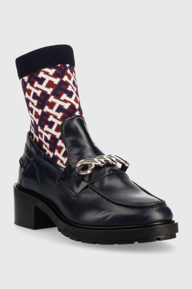 Шкіряні черевики Tommy Hilfiger Tommy Monogram Bootie жіночі колір синій каблук блок фото 2