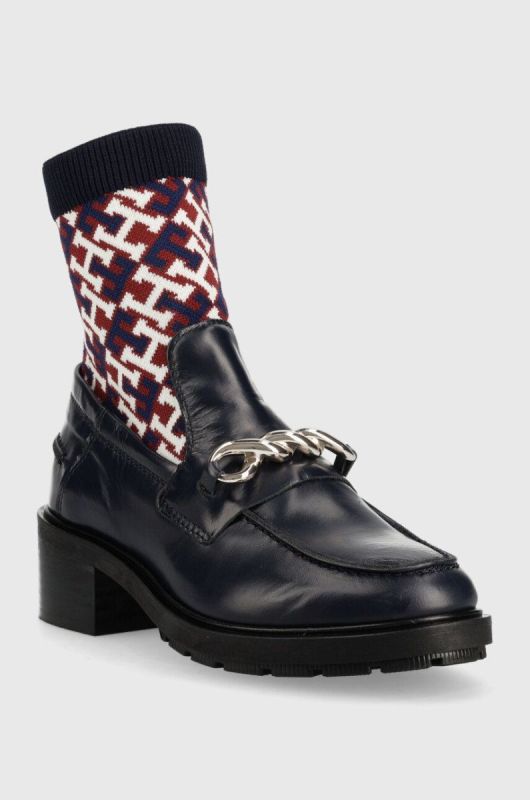 Шкіряні черевики Tommy Hilfiger Tommy Monogram Bootie жіночі колір синій каблук блок фото 2
