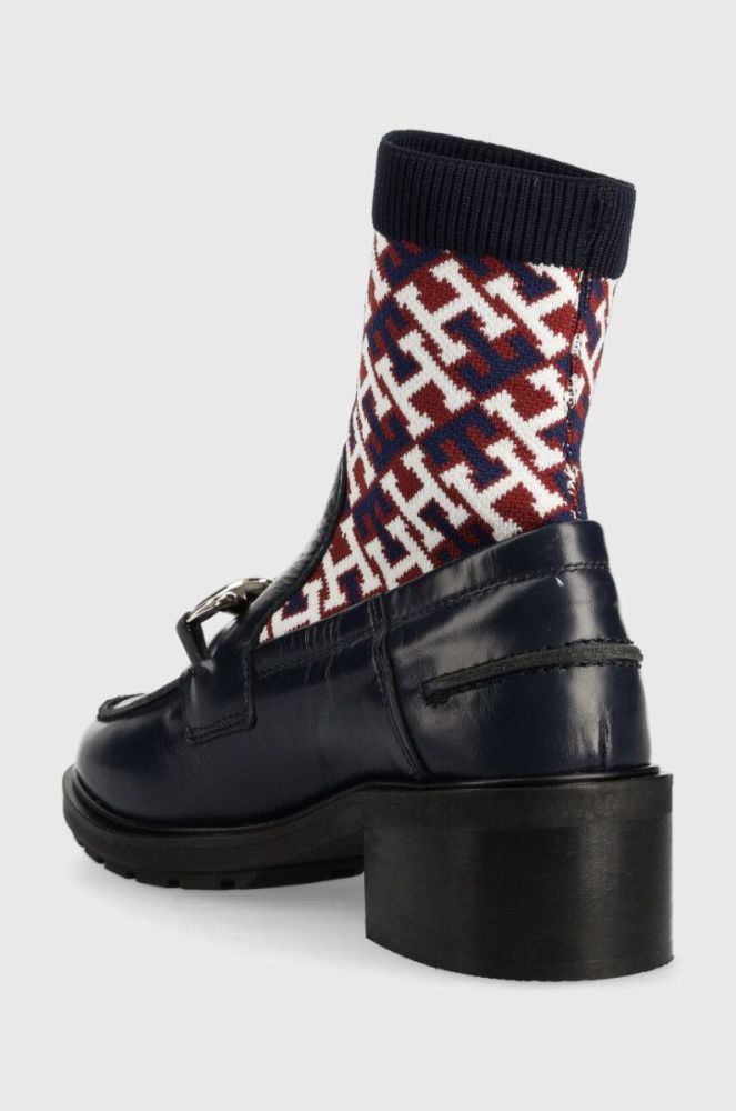 Шкіряні черевики Tommy Hilfiger Tommy Monogram Bootie жіночі колір синій каблук блок фото 3