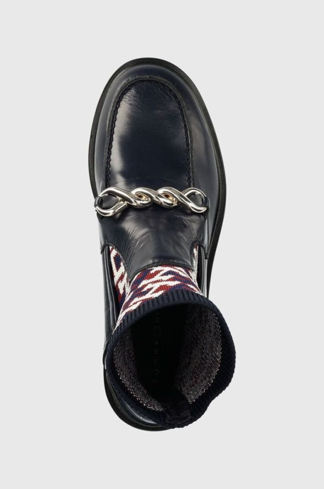 Шкіряні черевики Tommy Hilfiger Tommy Monogram Bootie жіночі колір синій каблук блок фото 4