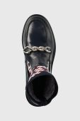 Шкіряні черевики Tommy Hilfiger Tommy Monogram Bootie жіночі колір синій каблук блок