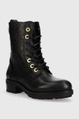 Шкіряні черевики Tommy Hilfiger Th Monogram Biker Boot жіночі колір чорний на плоскому ходу Шкіряні черевики Tommy Hilfiger Th Monogram Biker Boot жіночі колір чорний на плоскому ходу