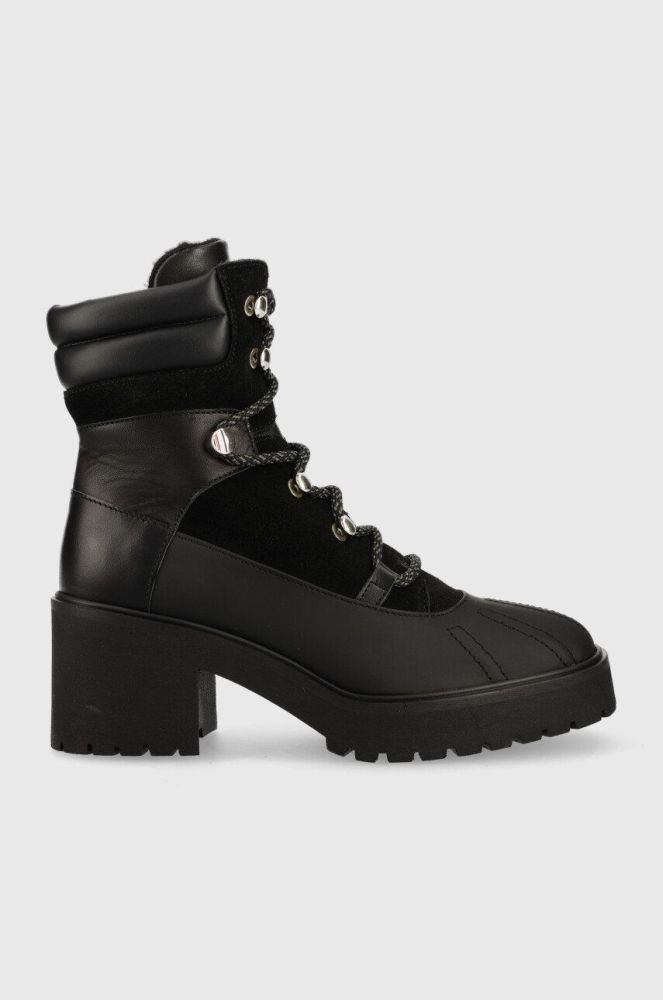 Шкіряні черевики Tommy Hilfiger Heel Laced Outdoor Boot жіночі колір чорний каблук блок злегка утеплена