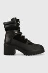 Шкіряні черевики Tommy Hilfiger Heel Laced Outdoor Boot жіночі колір чорний каблук блок злегка утеплена Шкіряні черевики Tommy Hilfiger Heel Laced Outdoor Boot жіночі колір чорний каблук блок злегка утеплена