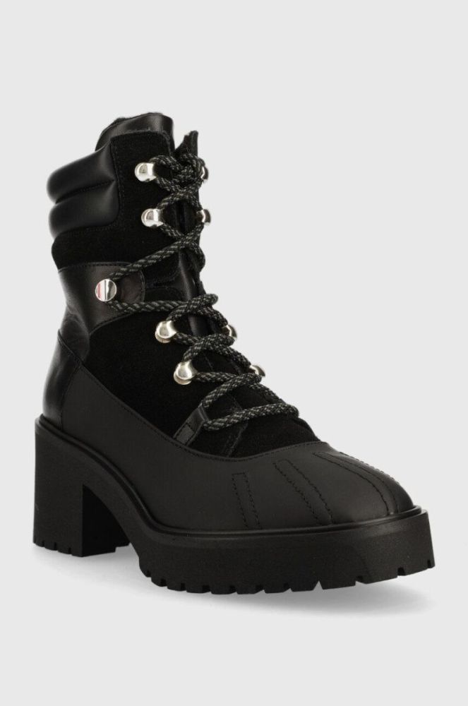Шкіряні черевики Tommy Hilfiger Heel Laced Outdoor Boot жіночі колір чорний каблук блок злегка утеплена фото 2