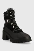 Шкіряні черевики Tommy Hilfiger Heel Laced Outdoor Boot жіночі колір чорний каблук блок злегка утеплена