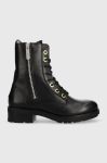 Шкіряні черевики Tommy Hilfiger Th Essentials Biker Boot жіночі колір чорний на плоскому ходу утеплене Шкіряні черевики Tommy Hilfiger Th Essentials Biker Boot жіночі колір чорний на плоскому ходу утеплене