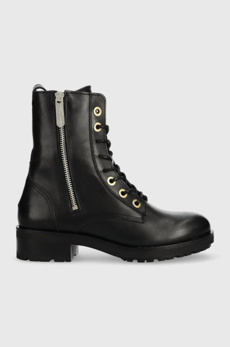 Шкіряні черевики Tommy Hilfiger Th Essentials Biker Boot жіночі колір чорний на плоскому ходу утеплене Шкіряні черевики Tommy Hilfiger Th Essentials Biker Boot жіночі колір чорний на плоскому ходу утеплене