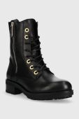 Шкіряні черевики Tommy Hilfiger Th Essentials Biker Boot жіночі колір чорний на плоскому ходу утеплене Шкіряні черевики Tommy Hilfiger Th Essentials Biker Boot жіночі колір чорний на плоскому ходу утеплене