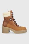 Шкіряні черевики Tommy Hilfiger Heel Laced Monogram Boot жіночі колір коричневий каблук блок Шкіряні черевики Tommy Hilfiger Heel Laced Monogram Boot жіночі колір коричневий каблук блок