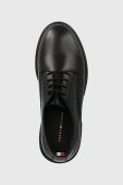 Шкіряні туфлі Tommy Hilfiger Leather Lace Up Shoe жіночі колір чорний на платформі
