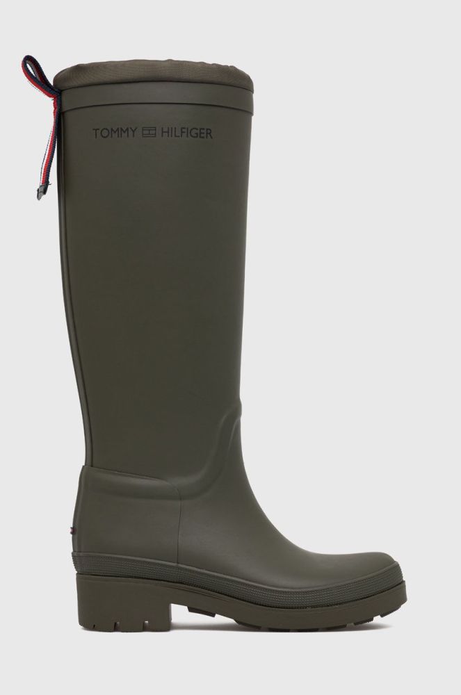 Гумові чоботи Tommy Hilfiger Th Overknee Rainboot жіночі колір зелений