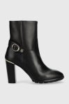 Шкіряні черевики Tommy Hilfiger Belt High Heel Boot жіночі колір чорний каблук блок Шкіряні черевики Tommy Hilfiger Belt High Heel Boot жіночі колір чорний каблук блок