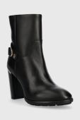 Шкіряні черевики Tommy Hilfiger Belt High Heel Boot жіночі колір чорний каблук блок