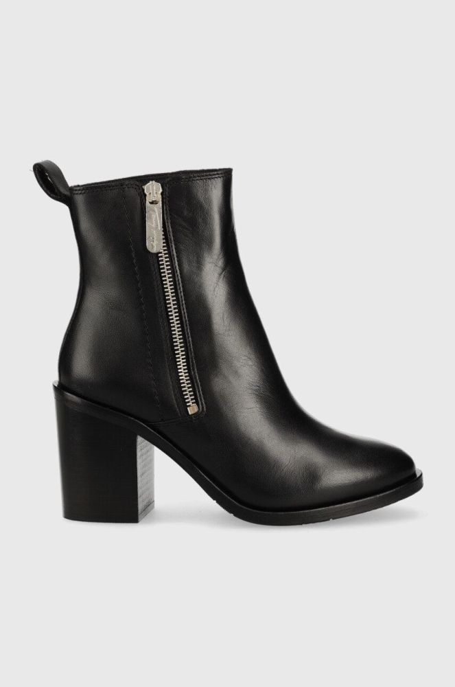 Шкіряні черевики Tommy Hilfiger Zip High Heel Boot жіночі колір чорний каблук блок