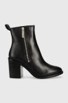 Шкіряні черевики Tommy Hilfiger Zip High Heel Boot жіночі колір чорний каблук блок Шкіряні черевики Tommy Hilfiger Zip High Heel Boot жіночі колір чорний каблук блок