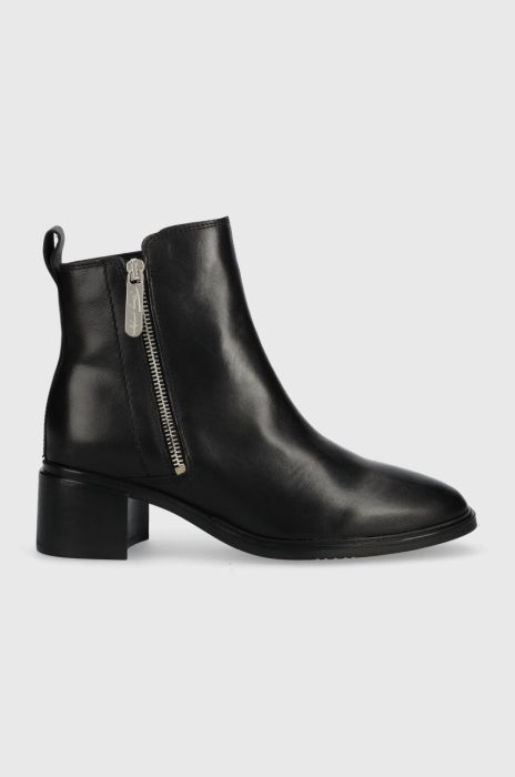 Шкіряні черевики Tommy Hilfiger Zip Leather Mid Heel Boot жіночі колір чорний каблук блок