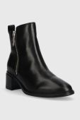 Шкіряні черевики Tommy Hilfiger Zip Leather Mid Heel Boot жіночі колір чорний каблук блок