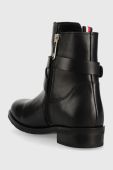 Шкіряні черевики Tommy Hilfiger Th Belt Flat Boot жіночі колір чорний на плоскому ходу