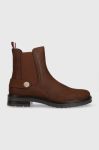 Замшеві черевики Tommy Hilfiger Th Coin Flat Boot жіночі колір коричневий на плоскому ходу Замшеві черевики Tommy Hilfiger Th Coin Flat Boot жіночі колір коричневий на плоскому ходу