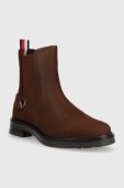 Замшеві черевики Tommy Hilfiger Th Coin Flat Boot жіночі колір коричневий на плоскому ходу Замшеві черевики Tommy Hilfiger Th Coin Flat Boot жіночі колір коричневий на плоскому ходу