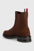 Замшеві черевики Tommy Hilfiger Th Coin Flat Boot жіночі колір коричневий на плоскому ходу Замшеві черевики Tommy Hilfiger Th Coin Flat Boot жіночі колір коричневий на плоскому ходу