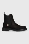 Замшеві черевики Tommy Hilfiger Th Coin Flat Boot жіночі колір чорний на плоскому ходу Замшеві черевики Tommy Hilfiger Th Coin Flat Boot жіночі колір чорний на плоскому ходу