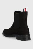 Замшеві черевики Tommy Hilfiger Th Coin Flat Boot жіночі колір чорний на плоскому ходу Замшеві черевики Tommy Hilfiger Th Coin Flat Boot жіночі колір чорний на плоскому ходу