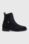 Замшеві черевики Tommy Hilfiger Th Essentials Flat Boot жіночі колір синій на плоскому ходу Замшеві черевики Tommy Hilfiger Th Essentials Flat Boot жіночі колір синій на плоскому ходу