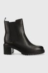 Шкіряні черевики Tommy Hilfiger Outdoor Chelsea Mid Heel Boot жіночі колір чорний каблук блок Шкіряні черевики Tommy Hilfiger Outdoor Chelsea Mid Heel Boot жіночі колір чорний каблук блок